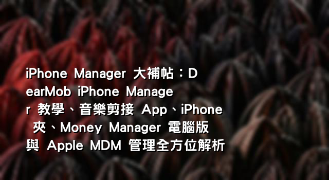 iPhone Manager 大補帖：DearMob iPhone Manager 教學、音樂剪接 App、iPhone 夾、Money Manager 電腦版與 Apple MDM 管理全方位解析