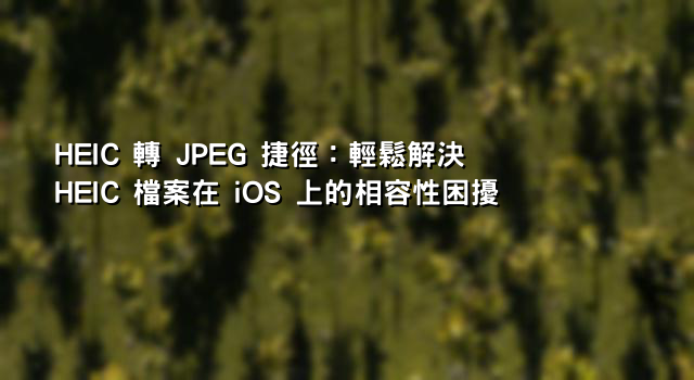 HEIC 轉 JPEG 捷徑：輕鬆解決 HEIC 檔案在 iOS 上的相容性困擾
