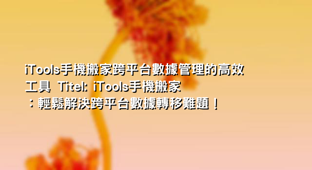 iTools手機搬家跨平台數據管理的高效工具 Titel: iTools手機搬家：輕鬆解決跨平台數據轉移難題！